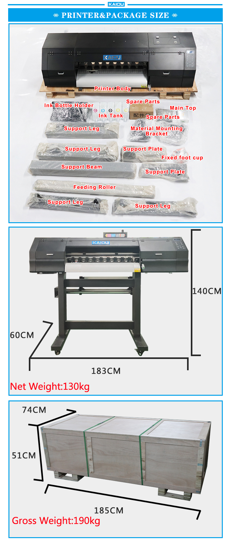 Kaiou 60 cm Rollendruck DTF-Druckmaschine T-Shirt-Drucker